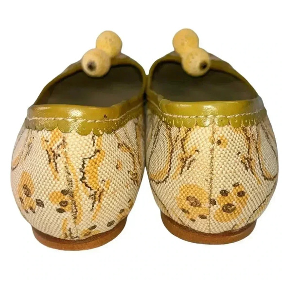 Laura Brandon Anthropologie Women's Canvas Yellow Sage Pom Pom Ballet Flats 7 - Picture 5 of 7